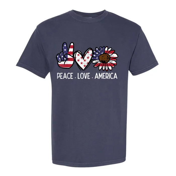 Peace Love America US Flag Fourth Womens 4th Of July Patriot Garment-Dyed Heavyweight T-Shirt