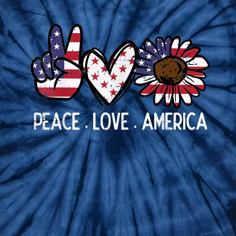 Peace Love America US Flag Fourth Womens 4th Of July Patriot Tie-Dye T-Shirt