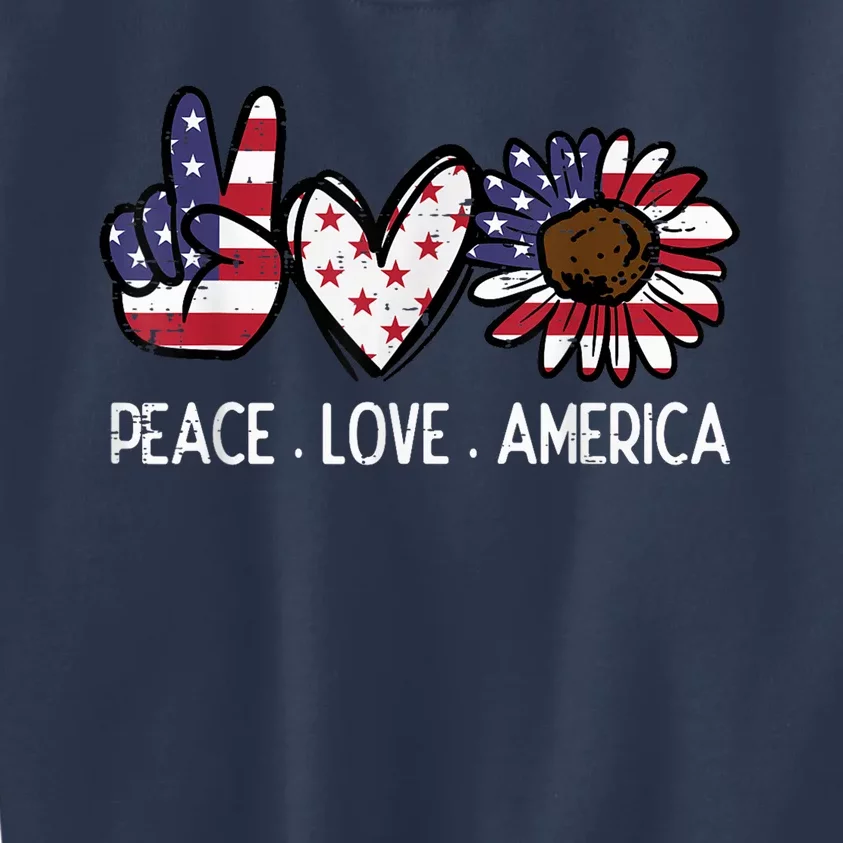 Peace Love America US Flag Fourth Womens 4th Of July Patriot Kids Sweatshirt