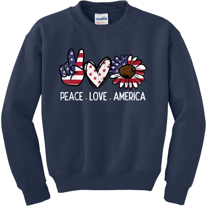 Peace Love America US Flag Fourth Womens 4th Of July Patriot Kids Sweatshirt