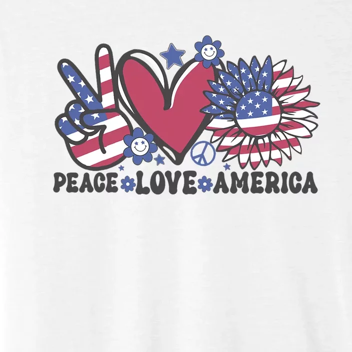 Peace Love America US Flag Groovy Freedom Day 4th Of July ChromaSoft Performance T-Shirt