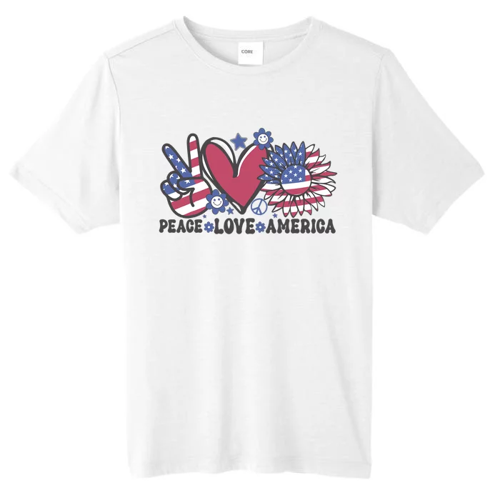 Peace Love America US Flag Groovy Freedom Day 4th Of July ChromaSoft Performance T-Shirt