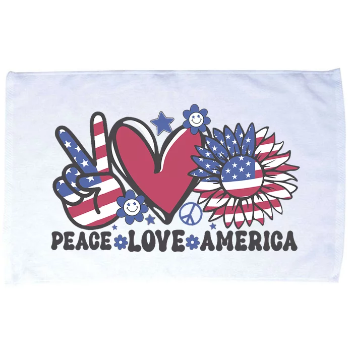 Peace Love America US Flag Groovy Freedom Day 4th Of July Microfiber Hand Towel