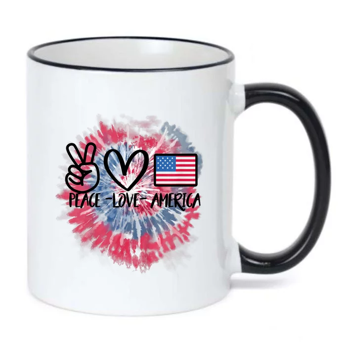 Peace Love America Tie Dye 4th Of July Girl US Flag Black Color Changing Mug