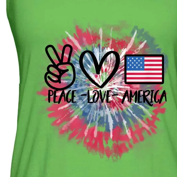 Peace Love America Tie Dye 4th Of July Girl US Flag Ladies Essential Flowy Tank