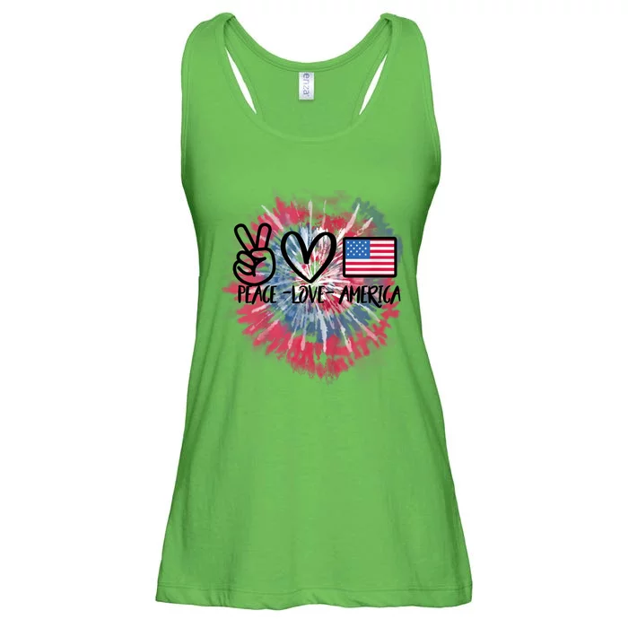 Peace Love America Tie Dye 4th Of July Girl US Flag Ladies Essential Flowy Tank