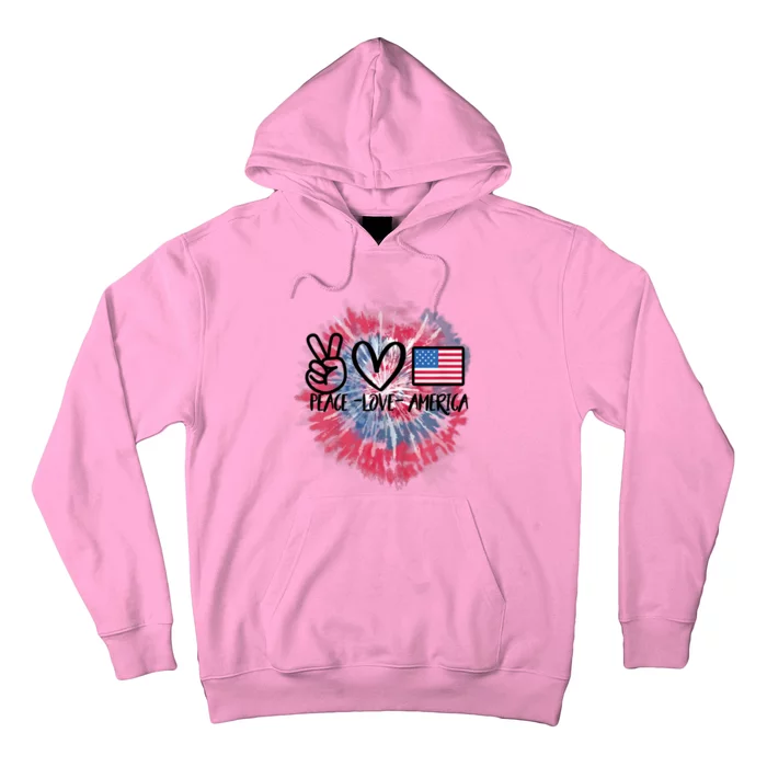 Peace Love America Tie Dye 4th Of July Girl US Flag Hoodie