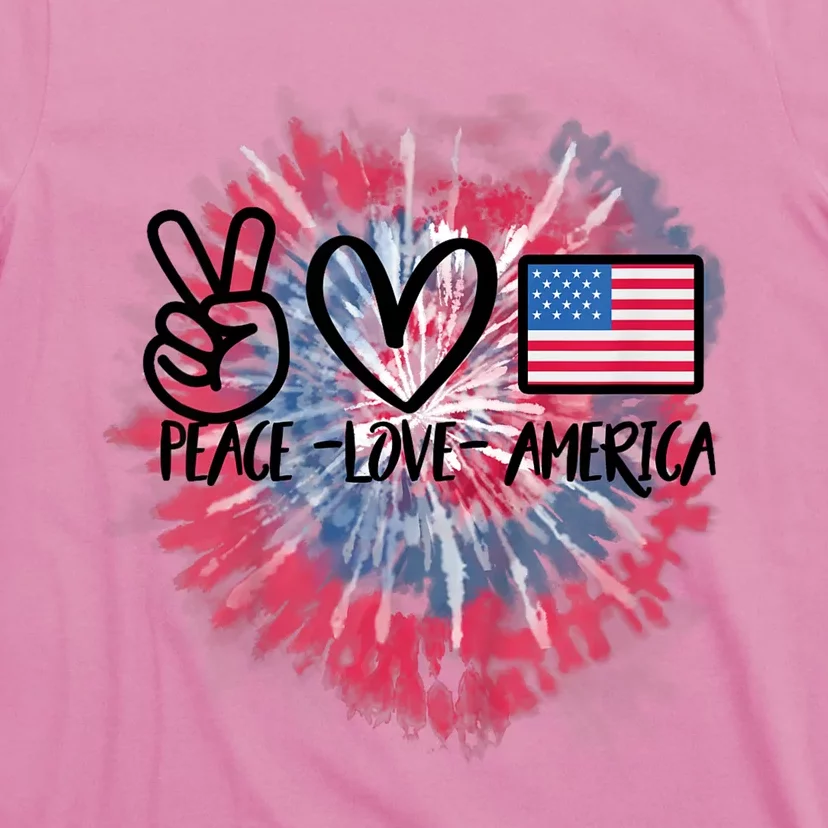 Peace Love America Tie Dye 4th Of July Girl US Flag T-Shirt