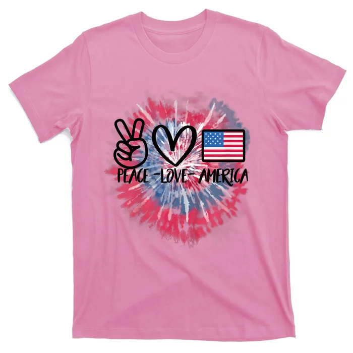 Peace Love America Tie Dye 4th Of July Girl US Flag T-Shirt