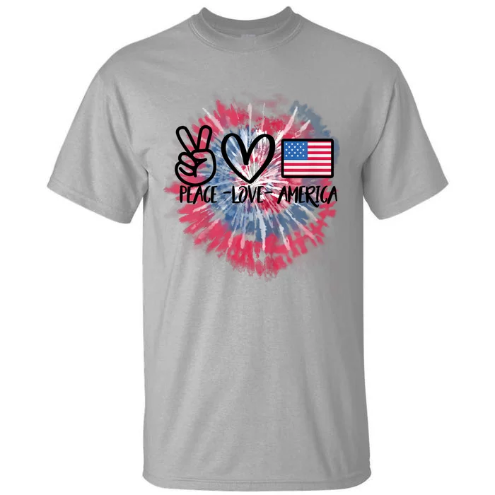 Peace Love America Tie Dye 4th Of July Girl US Flag Tall T-Shirt