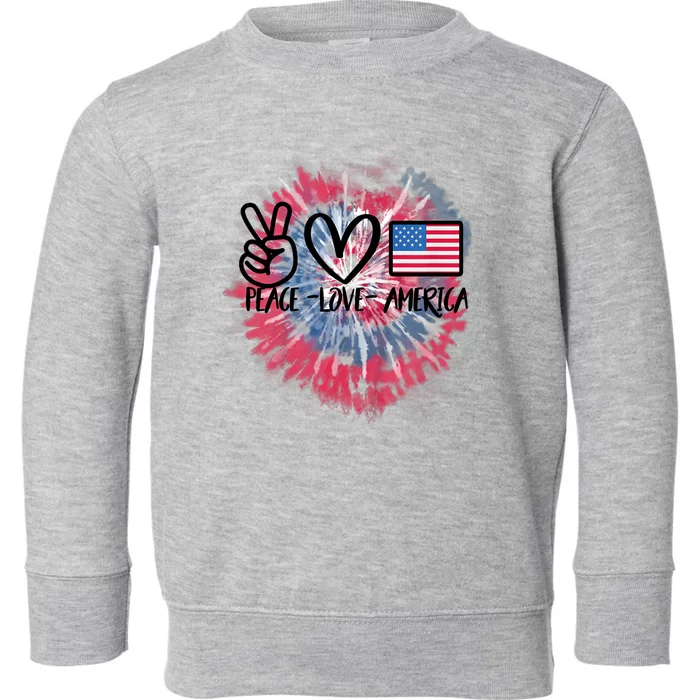 Peace Love America Tie Dye 4th Of July Girl US Flag Toddler Sweatshirt