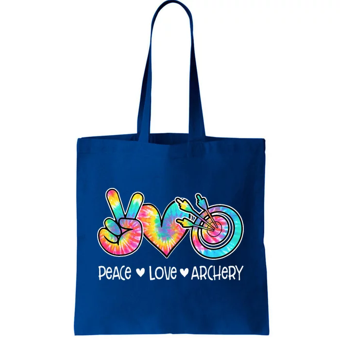 Peace Love Archery Heart Tie Dye Tote Bag