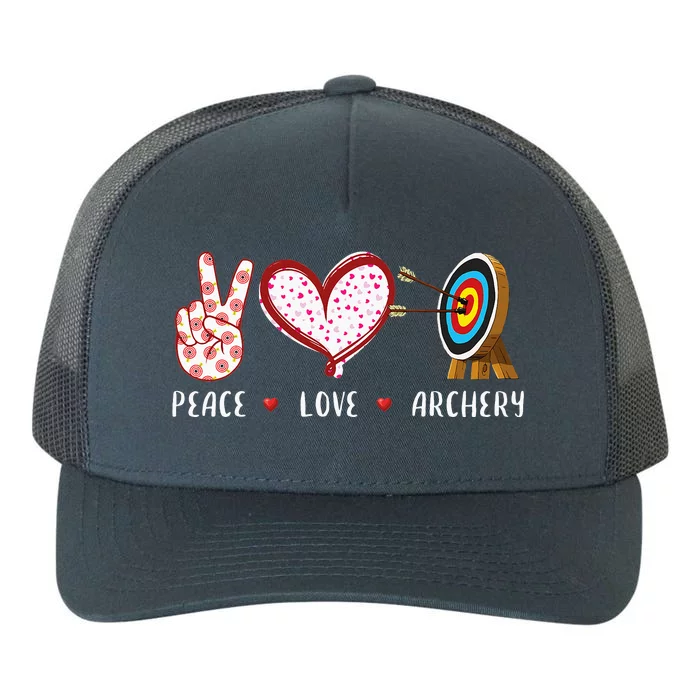 Peace Love Archery Target Gifts Women Archers Yupoong Adult 5-Panel Trucker Hat