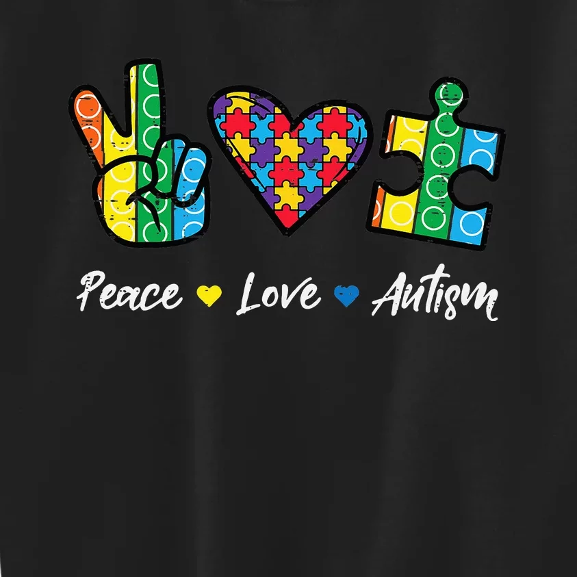 Peace Love Autism Puzzle Awareness Kids Sweatshirt