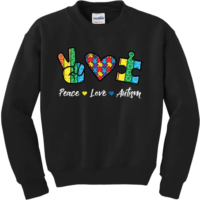 Peace Love Autism Puzzle Awareness Kids Sweatshirt