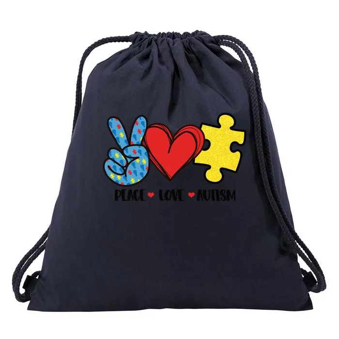 Peace Love And Autism Special Needs Warrior Puzzle Piece Gift Drawstring Bag