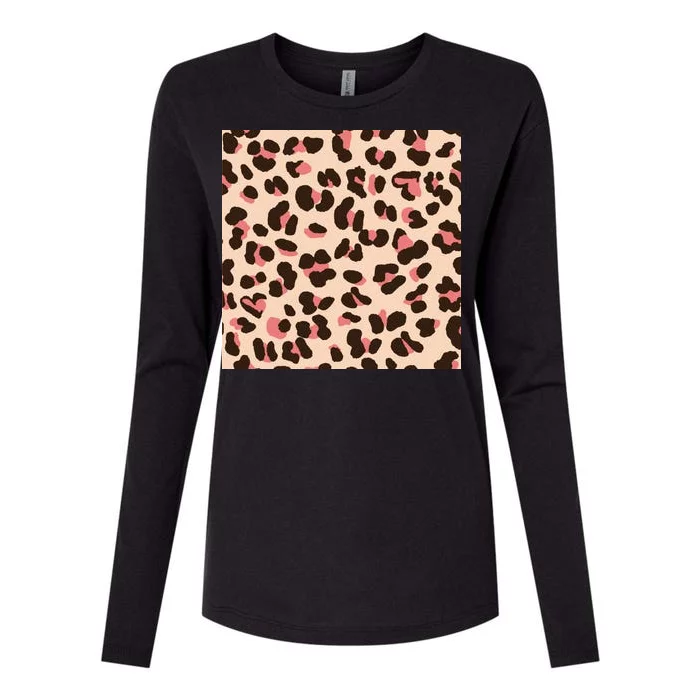 Pink Leopard Animal Print Womens Cotton Relaxed Long Sleeve T-Shirt