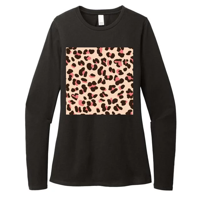 Pink Leopard Animal Print Womens CVC Long Sleeve Shirt