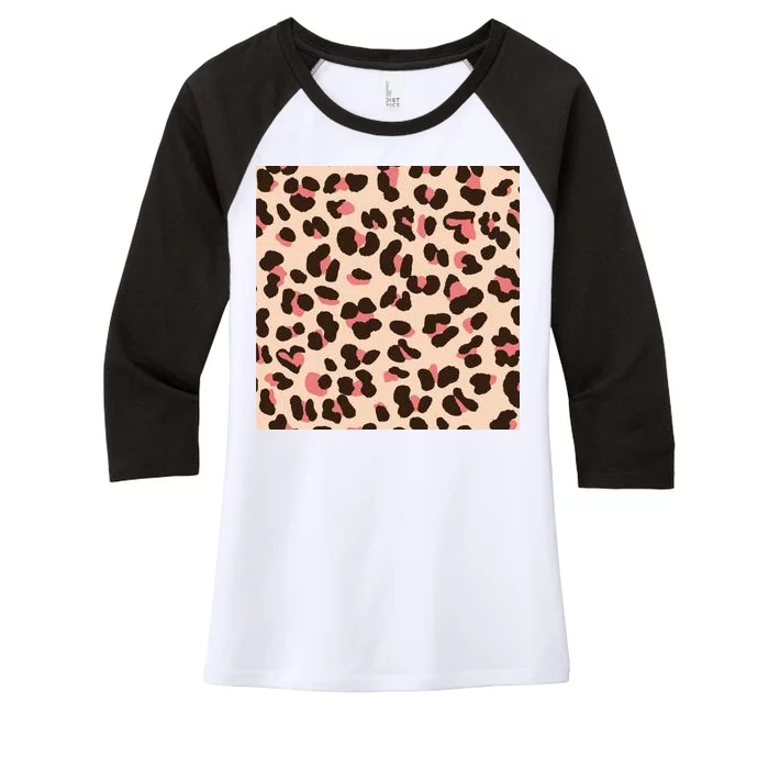 Pink Leopard Animal Print Women's Tri-Blend 3/4-Sleeve Raglan Shirt