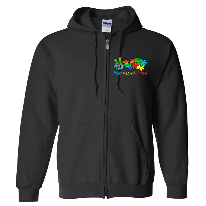 Peace love autism in april we wear blue ribbon Full Zip Hoodie