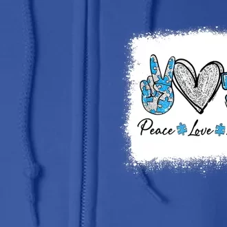 Peace Love Autism Autism Awareness Month Puzzle Piece Cool Gift Full Zip Hoodie