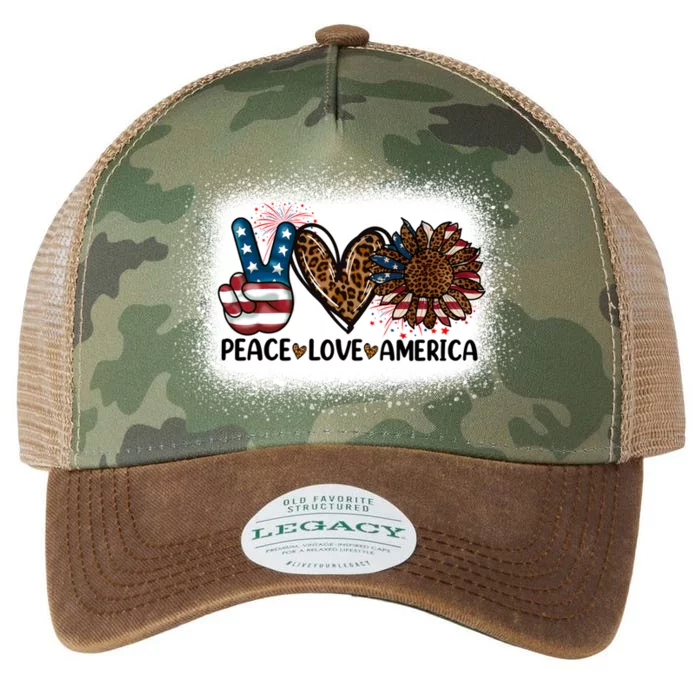 Peace Love America Bleached With Leopard Sunflower Us Flag Gift Legacy Tie Dye Trucker Hat