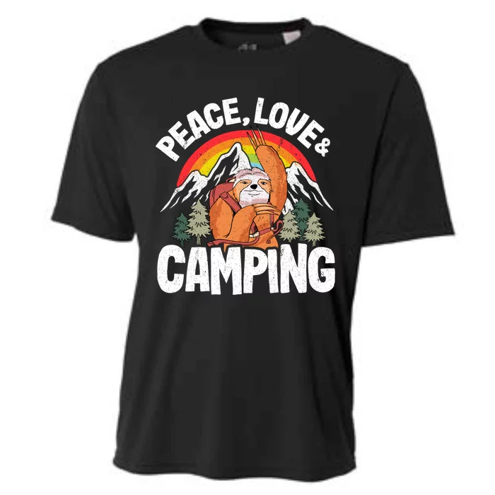 Peace Love And Camping Rainbow Sloth Rv Camper Camping Cool Gift Cooling Performance Crew T-Shirt