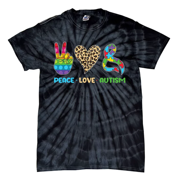 Peace Love Autism Puzzle Ribbon Autism support Tie-Dye T-Shirt