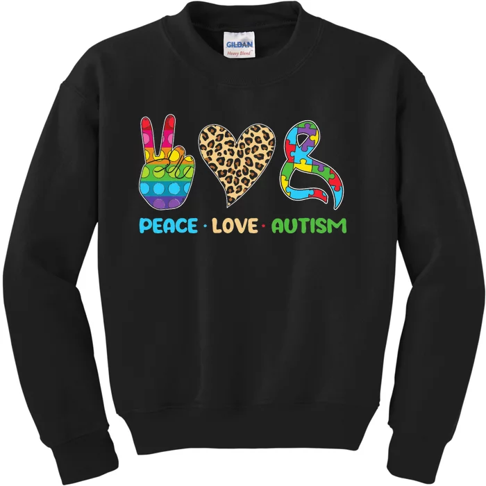 Peace Love Autism Puzzle Ribbon Autism support Kids Sweatshirt