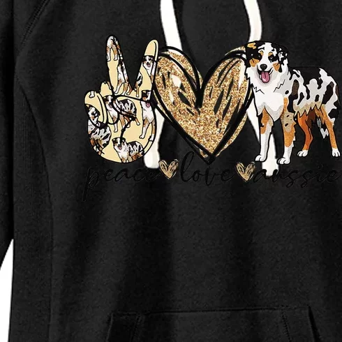 Peace Love Aussie Funny Aussie Mom Dog Mom Mothers Day Gift Women's Fleece Hoodie