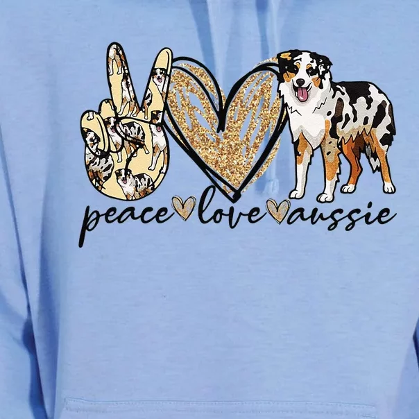 Peace Love Aussie Funny Aussie Mom Dog Mom Mothers Day Gift Unisex Surf Hoodie