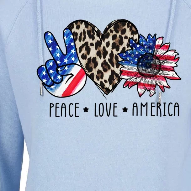 Peace Love America Independence Day 4th Of July Us Gift Womens Funnel Neck Pullover Hood