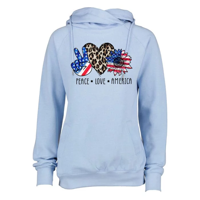 Peace Love America Independence Day 4th Of July Us Gift Womens Funnel Neck Pullover Hood