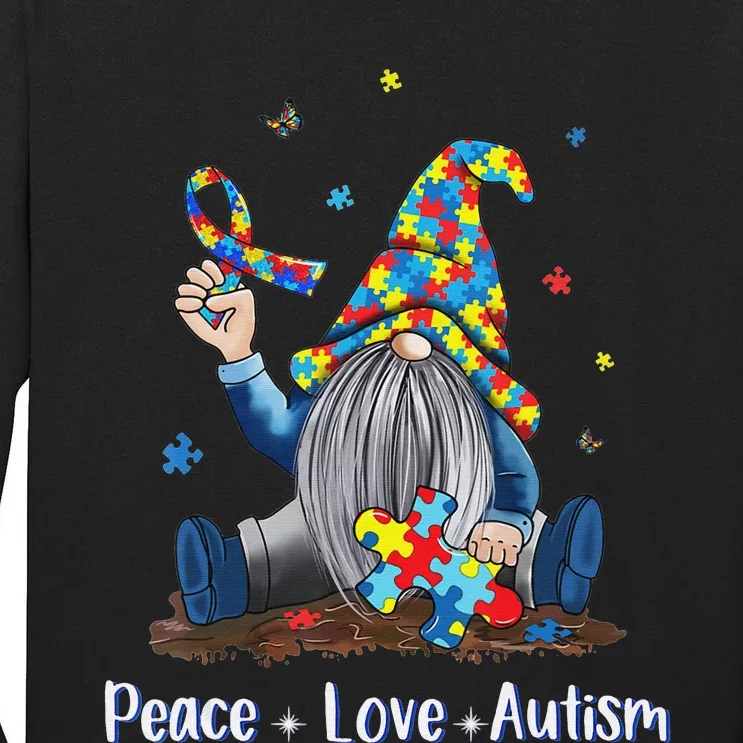 Peace Love Autism Gnome Autism Tie Dye Autism Awareness Tall Long Sleeve T-Shirt