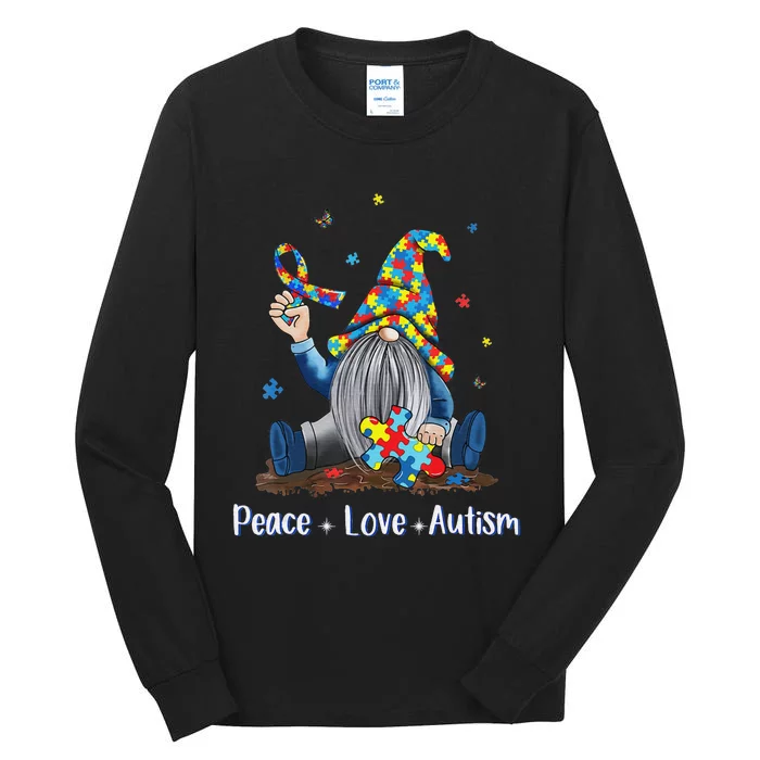 Peace Love Autism Gnome Autism Tie Dye Autism Awareness Tall Long Sleeve T-Shirt