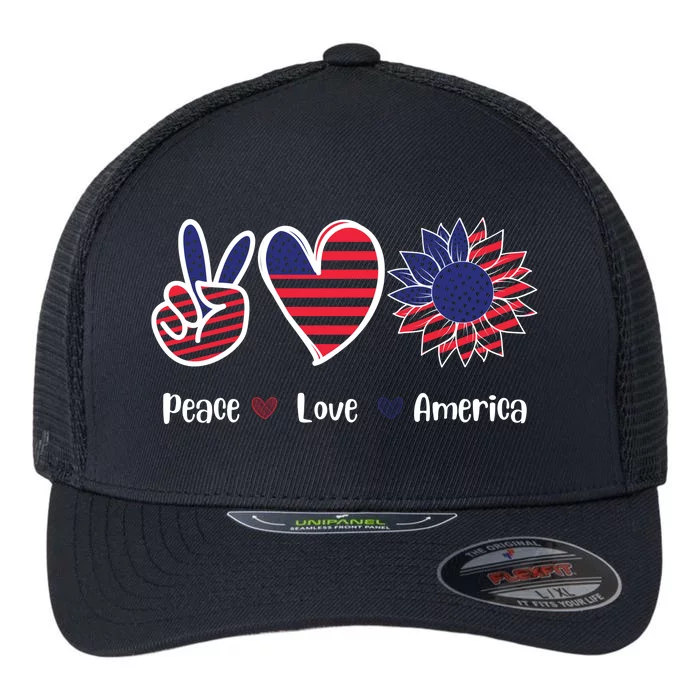 Peace Love America Cute Holiday Flexfit Unipanel Trucker Cap