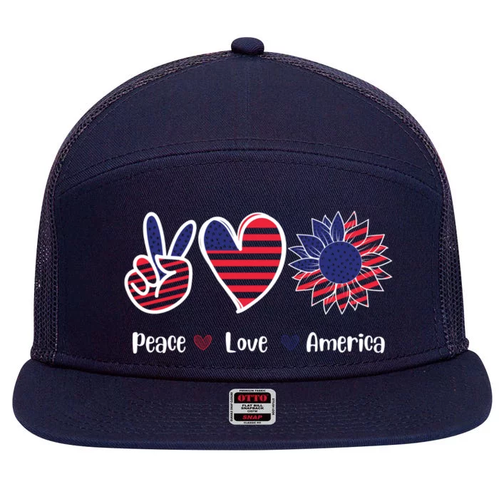 Peace Love America Cute Holiday 7 Panel Mesh Trucker Snapback Hat