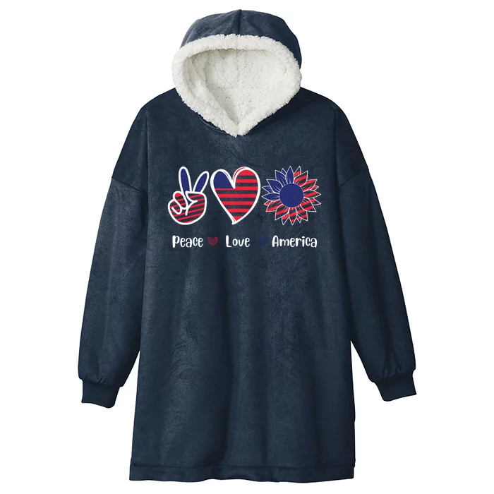 Peace Love America Cute Holiday Hooded Wearable Blanket