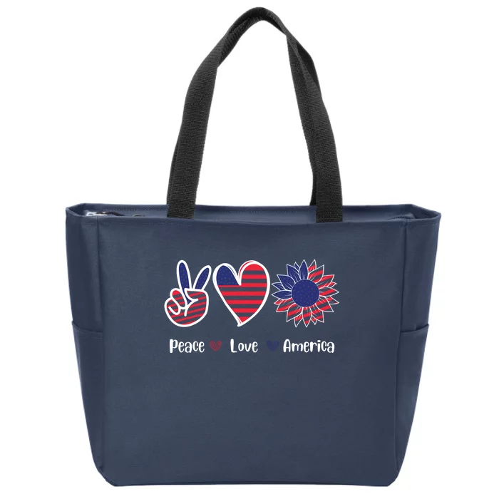 Peace Love America Cute Holiday Zip Tote Bag