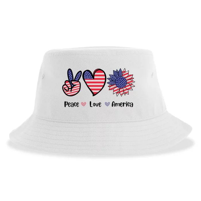 Peace Love America Cute Holiday Sustainable Bucket Hat