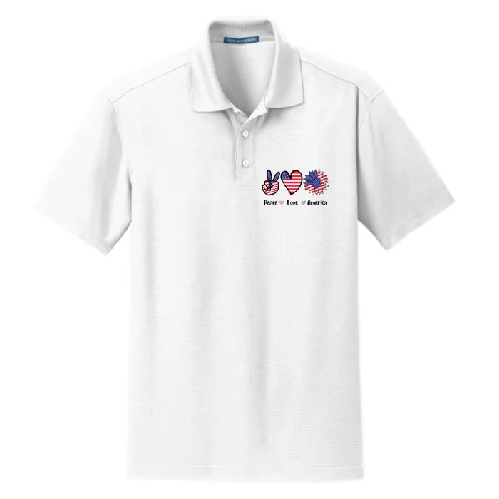 Peace Love America Cute Holiday Dry Zone Grid Performance Polo