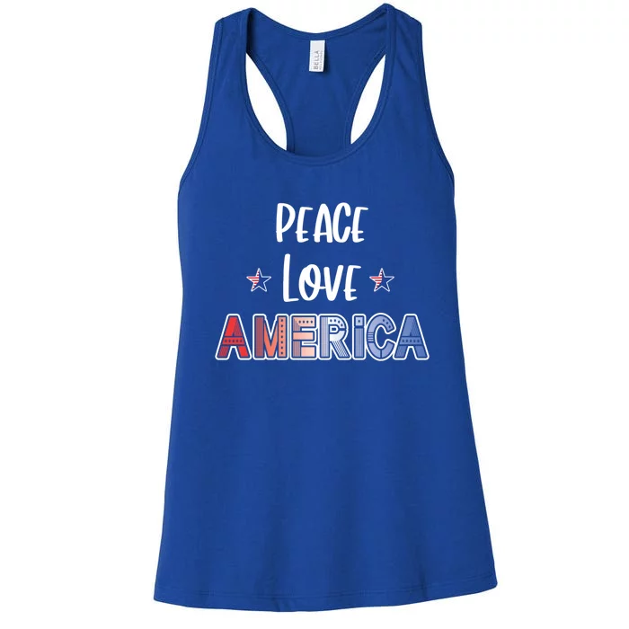 Peace Love America Red White Blue Patriot Gift Women's Racerback Tank