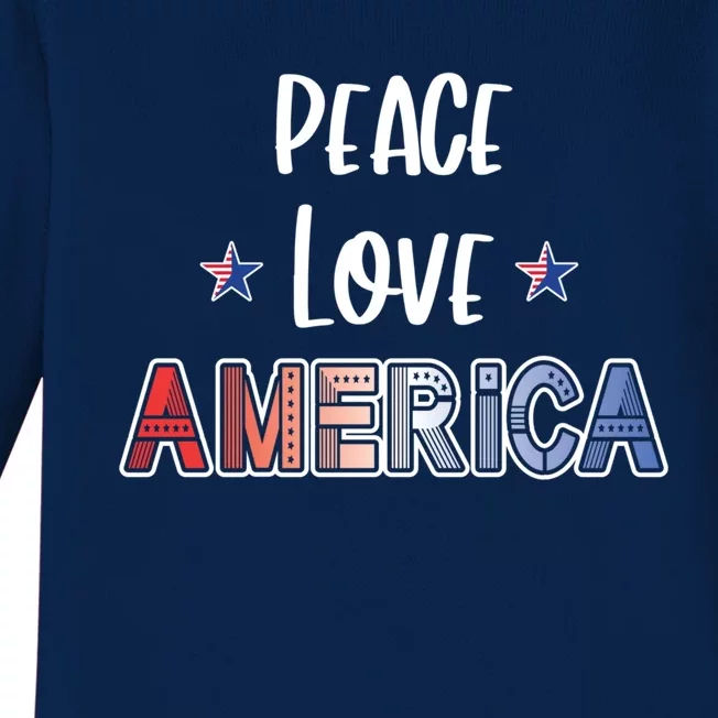 Peace Love America Red White Blue Patriot Gift Baby Long Sleeve Bodysuit