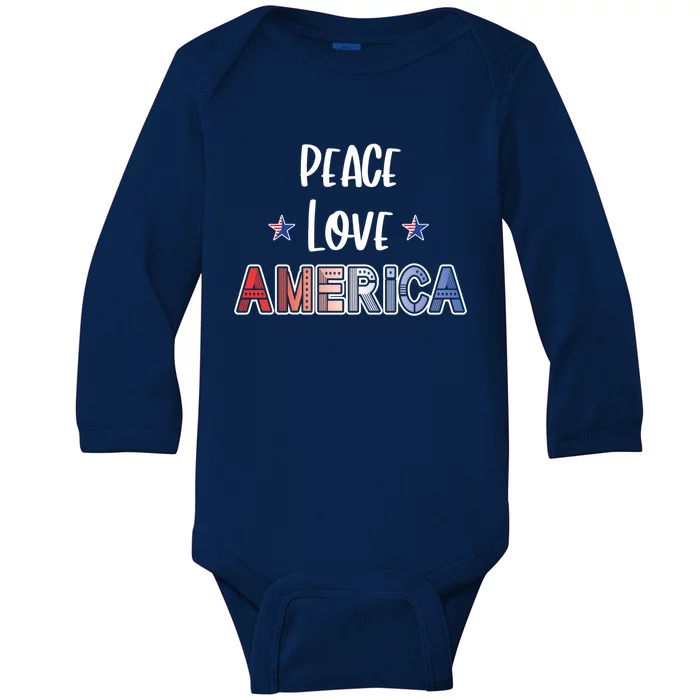 Peace Love America Red White Blue Patriot Gift Baby Long Sleeve Bodysuit