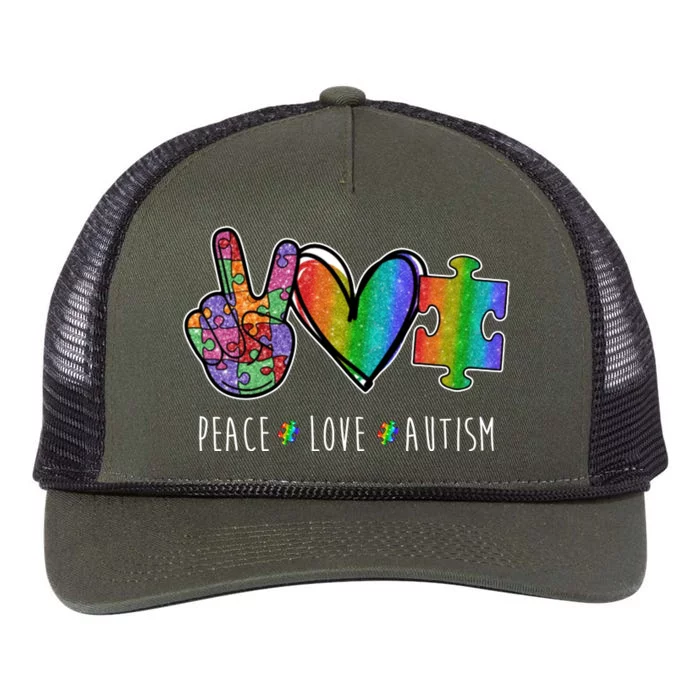 Peace Love Autism Colorful Retro Rope Trucker Hat Cap