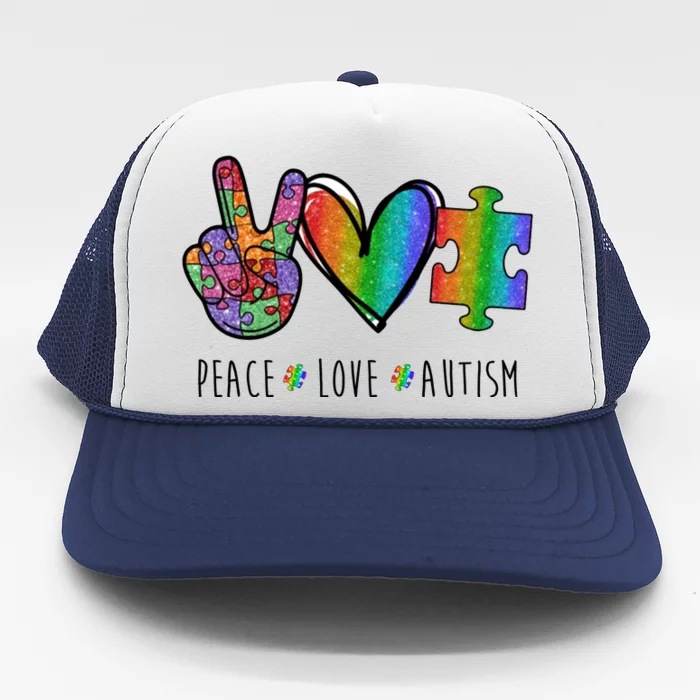 Peace Love Autism Colorful Trucker Hat