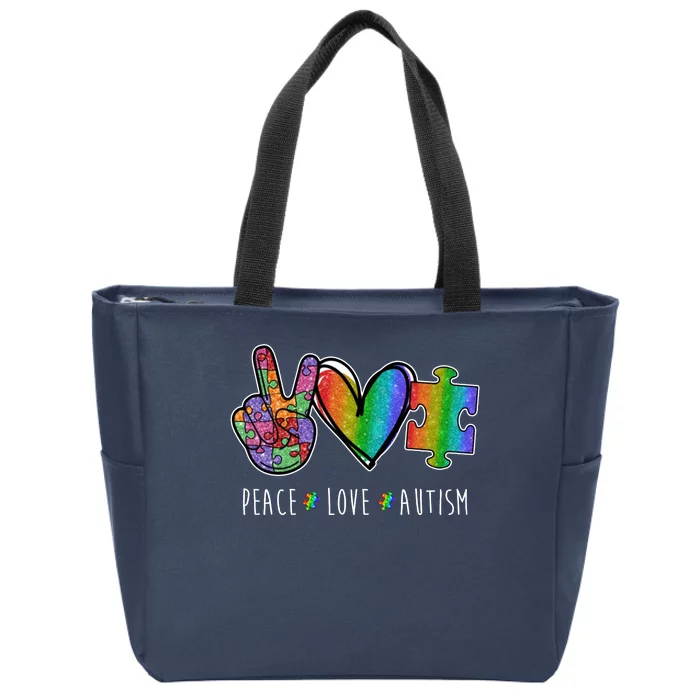 Peace Love Autism Colorful Zip Tote Bag