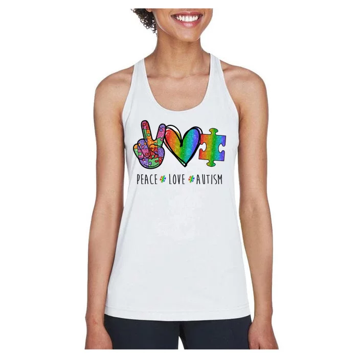 Peace Love Autism Colorful Women's Racerback Tank