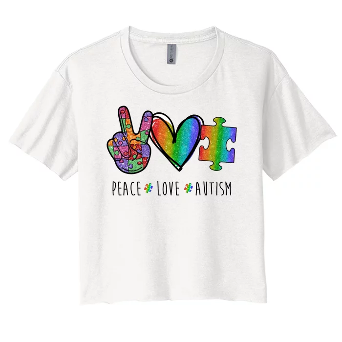 Peace Love Autism Colorful Women's Crop Top Tee