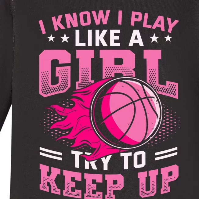 Play Like A Girl Basketball Baby Long Sleeve Bodysuit